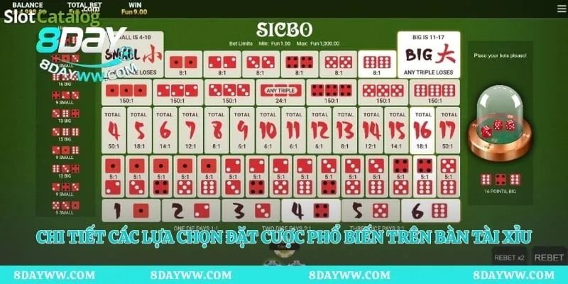 Chi tiết các lựa chọn đặt cược phổ biến trên bàn tài xỉu